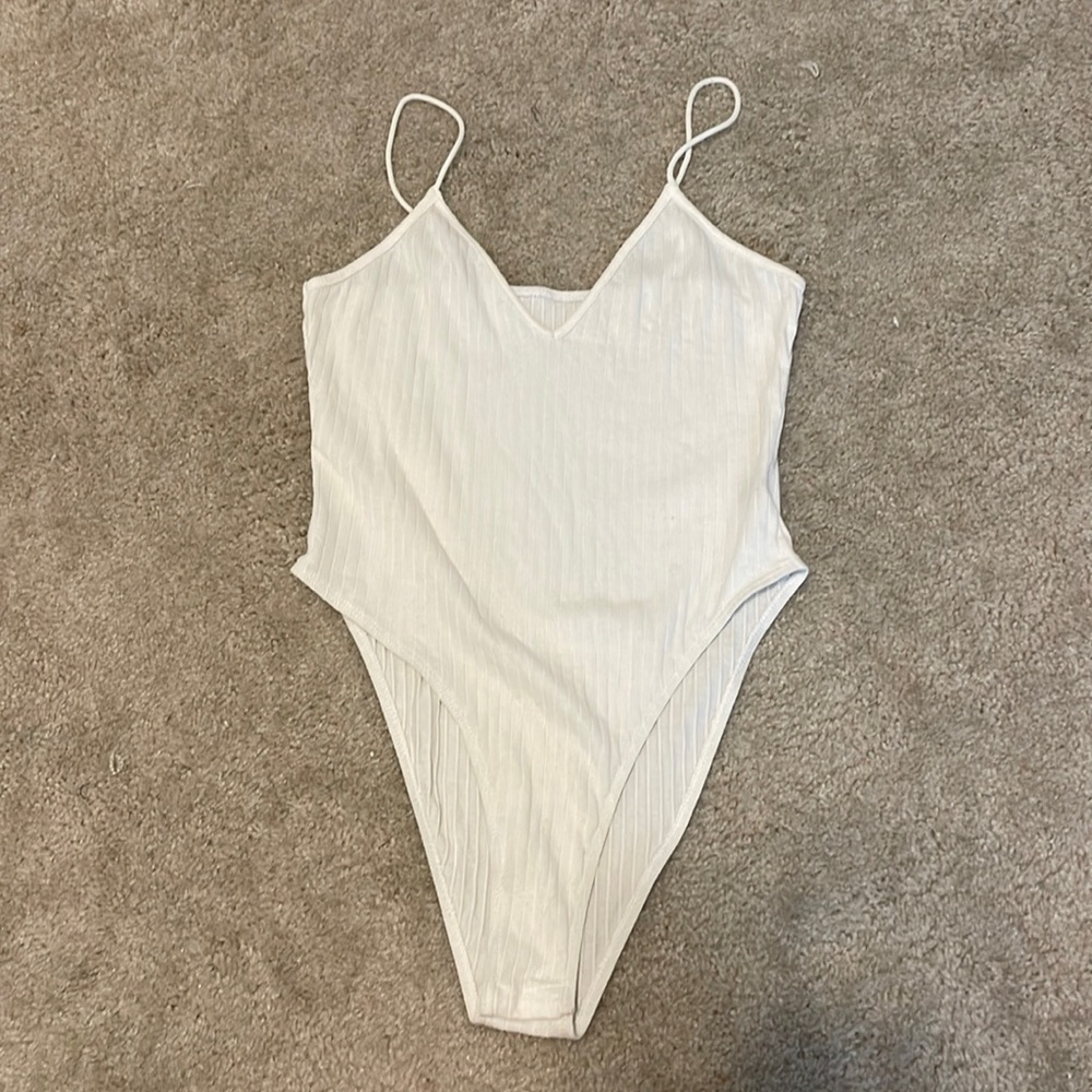 SHEIN Rib-Knit Solid White Bodysuit